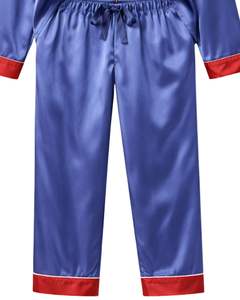 Ensemble de pyjama en satin de soie à blocs de couleur rouge et bleu pour femmes, personnalisé par le fabricant, boutonné, manches longues, vêtements de nuit de luxe - Product Image 5