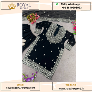 Nuevo Vestido Largo Anarkali Negro de Georgette con Bordado Pesado de 5mm y Dupatta - Product Image 4