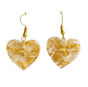 Pendientes de resina epoxi en forma de corazón transparentes personalizados con copos de oro incrustados, joyería romántica hecha a mano ligera para mujer - Product Image 1