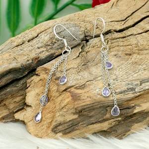 ทำด้วยมือเงิน925เครื่องประดับงานแต่งงานต่างหูอเมทิสต์ธรรมชาติแท้น้ำหนักเบาสีม่วงทันสมัยสง่างาม - Product Image 3