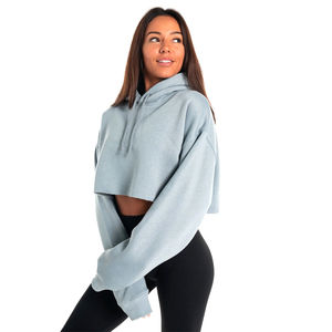 Haut à capuche court à manches longues en tricot avec fermeture éclair intégrale pour femme, logo personnalisé sur le devant, ourlet côtelé, style hip-hop - Product Image 1