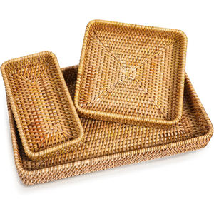 Juego de 3 bandejas rectangulares de ratán-Cestas de almacenamiento y servicio tejidas bohemias para organización decorativa | Tienphong Wholesale 2025 - Product Image 5