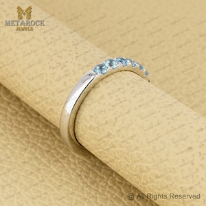 Sólido 14K Anillo de oro blanco Natural Aguamarina Piedra preciosa Joyería hecha a mano Anillo de banda Regalo unisex Nuevo diseño - Product Image 4