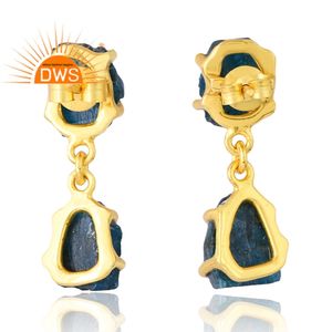 Design unique 925 argent plaqué or 18 carats naturel néon apatite pierre précieuse boucle d'oreille pour les femmes Demi Fine fabricant de bijoux - Product Image 2