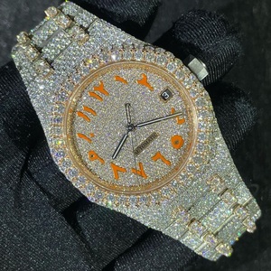 Reloj de diamantes Iced Out con números árabes de Color naranja para hombres, reloj de cuarzo automático de muñeca de diamante personalizado envío gratis - Product Image 1