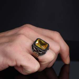 Anillo Azuris de Plata de Ley 925 de Alta Calidad Estilo Otomano para Hombre, Joyería de Moda con Piedra Natural de Turquía VALKH1850 - Product Image 3