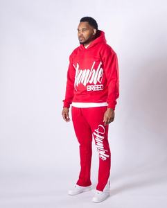 Logo personnalisé Ensemble pantalon de survêtement et sweat à capuche évasé à imprimé bouffant 3D en éponge française pour hommes - Product Image 3