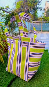 กระเป๋าผ้าไนลอนหลากสีเป็นมิตรต่อสิ่งแวดล้อมอินเดียถุงผ้าทอลายทางรีไซเคิลผลิตในวัสดุ PP อินเดีย - Product Image 5