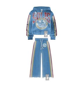 Ensemble de survêtement tendance personnalisé de haute qualité avec poche latérale à capuche zippée et effet de décoloration solaire Stone Sérigraphie de haute qualité - Product Image 2