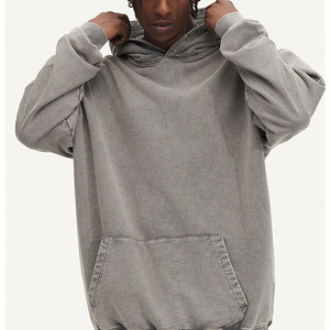 Pull-over en coton épais personnalisé imperméable sans ficelle Vintage Wash Distressed Hoodie Men Fleece Blank Acid Washed Heavyweight Winter - Product Image 3