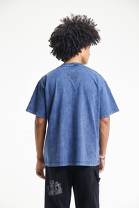 Camiseta de punto de gran tamaño de verano Unisex 100% algodón lavado ácido azul diseño personalizado manga corta estampado gráfico 220 gramos 220 gramos - Product Image 3