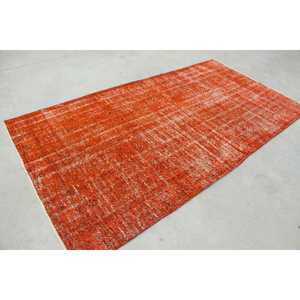 Tapis vintage turc écologique en patchwork 4,9x8,9 pieds, orange, laine du sud-ouest avec envers en latex - Product Image 3