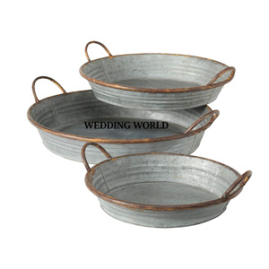 Bandeja de servicio galvanizada Forma redonda Hecho a mano Venta caliente Juego de tres Vajilla de diseñador Mesa Bandeja DE SERVICIO DE METAL al por mayor - Product Image 1