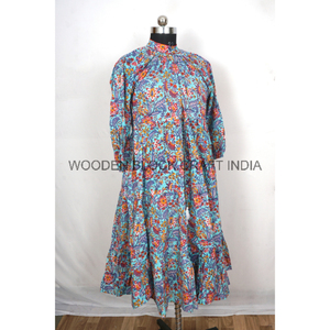 ชุดเดรสทรงเอไลน์สำหรับผู้หญิงผ้าฝ้าย100% สไตล์โบโฮทันสมัยหรูหราเสื้อผ้าลำลองพิมพ์ลายดอกไม้แขน3/4ทรงหลวมวันหยุดยาว - Product Image 3