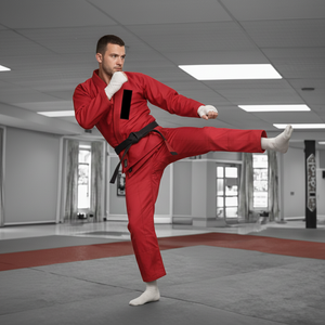 Ensemble de Kimono de Jiu-Jitsu et de Judo Rouge Premium, Tissage Perlé Lourd, Séchage Rapide, Uniforme d'Arts Martiaux avec Coutures Renforcées - Product Image 6