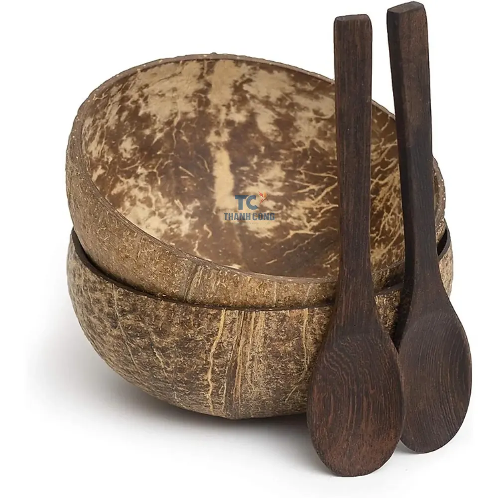 Оптовая продажа, натуральная экологическая Кокосовая чаша и ложка, набор многоразовой посуды ручной работы, деревянная Кокосовая чаша для подарка