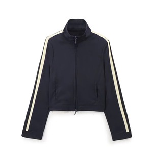 Nueva tira de rayas laterales informal para mujer de otoño con chaqueta decorativa con cuello levantado, conjunto de pantalones de cintura media - Product Image 2