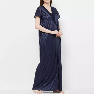 Vestido de dormir de una pieza de satén de seda transpirable al por mayor para mujer camisón bordado a máquina con cierre de cordón OEM 2026 - Product Image 5
