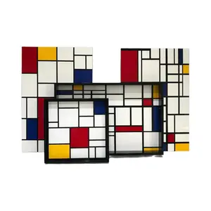 Handi craft Elegance Home Decor mit 45x30cm Mondrian-inspiriertem Lack tablett von Halinhthu Casa in Rot, Blau und Gelb