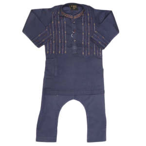Boys Embroidered Shalwar Kameez - Navy Blue - Product Image 3