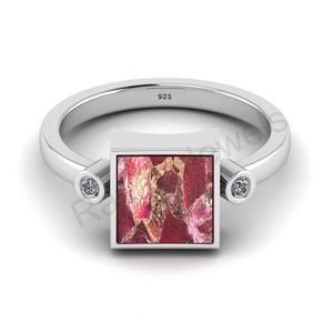 Classique de haute qualité 925 Sterling Thulite Gemstone Eternity Square Ring Personnalisable Sans Nickel Vermeil Inde 925 Timbre Parties - Product Image 3