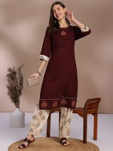 women <b>Floral</b> Embroidered Regular Thread Work Straight viscose rayon Kurta with <b>Trousers</b> indian pakistan salwar kameez - Product Image 2
