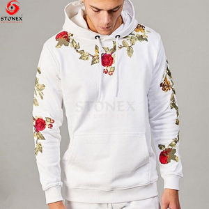 Vêtements d'automne pour hommes, très demandés, à capuche, coupe classique, en coton tricoté, imprimé floral blanc, services OEM - Product Image 1