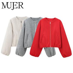Chaqueta deportiva recortada para mujer 2025, manga larga suave con cremallera, ropa de abrigo roja, nuevo diseño a prueba de viento - Product Image 5