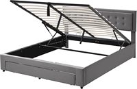 Lit Ottoman King Size avec Grand Espace de Rangement, Revêtement en Tissu Velours Gris, Cadre de Lit avec Tiroir de Rangement