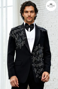 Luxe orné hommes costumes revers cranté marié Tuxedos mariage bal Blazers pantalon tenue - Product Image 5