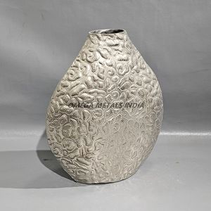 Vase rond élégant en métal avec finition craquelée bleue et brune pour une touche décorative unique et un style intérieur élégant - Product Image 2