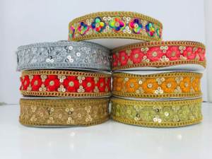 Garnitures de dentelle brodées florales à paillettes colorées faites à la main 100% coton Style romantique fantaisie pour les rouleaux de tenues ethniques festives - Product Image 3