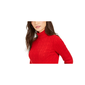 Maglione a Collo Alto con Cavo Intrecciato da Donna Charter Club, Rosso, Stile Coreano, Traspirante, con Logo Frontale, per Autunno Inverno, Taglia Large - Product Image 2