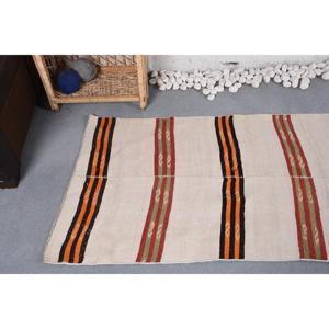 พรมวินเทจขนาดเล็ก 2.7x4.9 ฟุต ลายตารางสีเบจ พรมตุรกี - Product Image 5