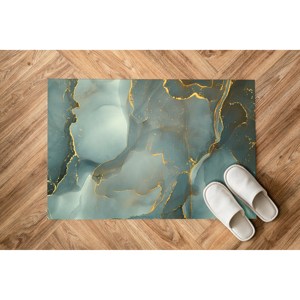 Tapis imprimé marbre vert : lavable en machine, scintillant, décoration moderne pour la maison, avec tapis à poils doux - Product Image 5