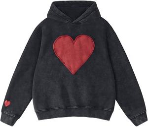 Sweat à capuche surdimensionné pour femmes Heart Patch Couples Hoodies Sweatshirts Heavyweight Vintage Fleece hoodies pour femmes2025 - Product Image 6