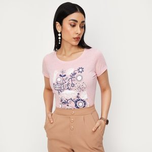 Camiseta informal con estampado floral personalizado para mujer, Camiseta con cuello redondo de tela de algodón para niñas y mujeres, camiseta de estilo callejero - Product Image 6