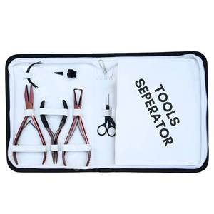 Kit d'outils professionnels pour extensions de cheveux or rose : pinces à micro-perles, pince à sertir plate, pince à retirer les perles, pinces à anneaux de séparation, étui en Rexine - Product Image 5