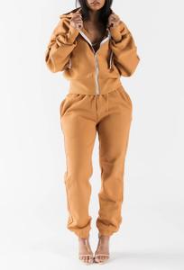 Chándales de algodón sólido informales de invierno para hombre, chándal de felpa francesa, sudadera con cremallera y pantalones, conjunto de 2 piezas - Product Image 3