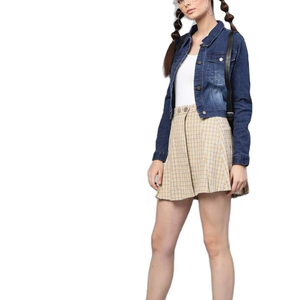 Veste en jean bleu avec perles et strass pour femme, Logo personnalisé de haute qualité, grande taille - Product Image 1