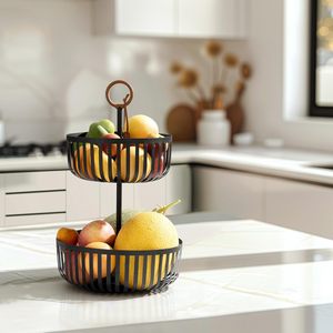 2-Tier Metal Wire Countertop Organizer Stand <b>Bread</b> Holder Convenient Fruit Vegetable <b>Basket</b> for Parties Perfect Storage Solution - Product Image 5