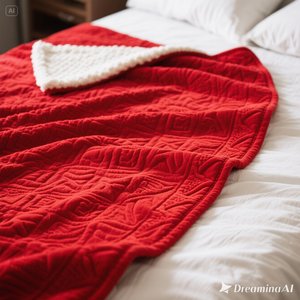 ผ้าห่มขนแกะเนื้อนุ่มมีสองขนาดดีไซน์ลายนูนสีแดงอบอุ่นดูหรูหรา - Product Image 3