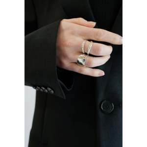 Mira Sculptural Silver Diamond Cigar Band <b>Ring</b> for Parties - Product Image 2