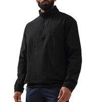 Veste coupe-vent légère OEM en tissu doux, col zippé quart, poche zippée, ourlet ajustable, 2026