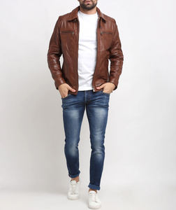 Veste en cuir véritable pour homme, imperméable, col montant, devant, nouvelle tendance, mode, sur mesure, vente en gros, OEM, usine - Product Image 5