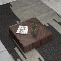Table à thé carrée de luxe en bois massif de noyer noir, table basse de salon