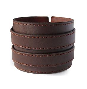 Pulsera con sangría de cuero Vintage de alta calidad, joyería para hombre, brazalete Retro, pulsera envolvente marrón, pulsera ancha de cuero genuino - Product Image 1