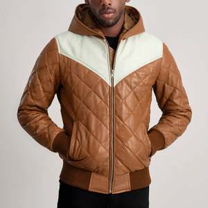 Veste bomber en cuir d'agneau véritable Norman Tan, à capuche, avec fermeture éclair, style décontracté réversible, taille XS - Product Image 4