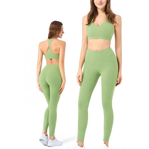 Solid Color Plus Size Eco-Friendly Breathable Workout Yoga Set Sleeveless Sports Bra <b>Leggings</b> Made in Pakistan - Product Image 6