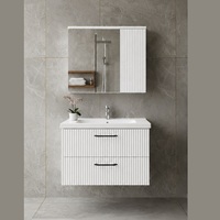 Meuble-lavabo mural moderne pour salle de bain avec miroir LED tactile, armoire en MDF crème, vasque en céramique, design minimaliste, rond, 60 pouces